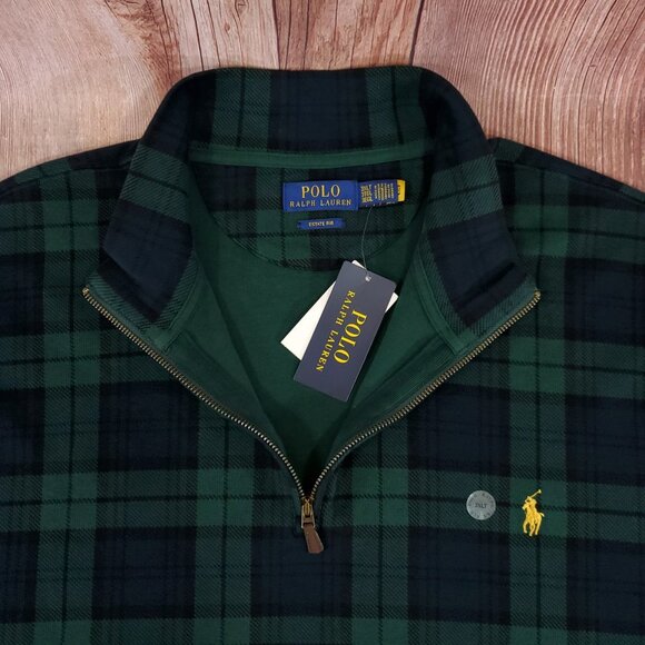 NWT Polo Ralph Lauren Estate Rib Mens 3XLT 1/4 Zip Green Tartan Plaid Sweater - Picture 6 of 15